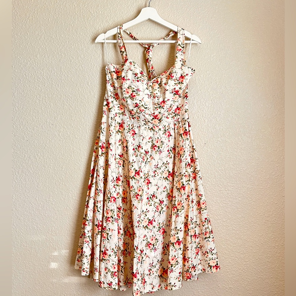Queen of Halloway sweatheart halter floral dress 1X